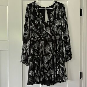 Express Black & White Faux Wrap Dress, Size Medium
